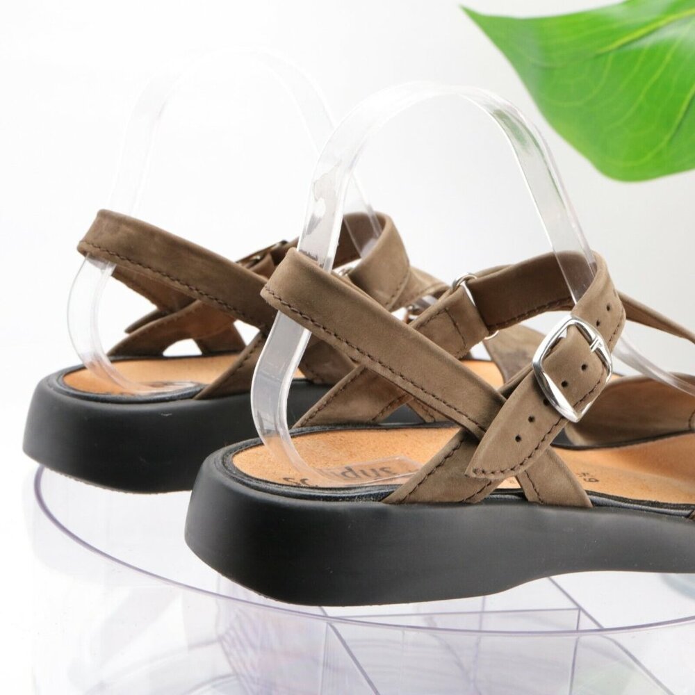 Solidus Womens Sandal Size 8.5 Brown Leather Three Point Adjustable Strap Comfy - Picture 5 of 12